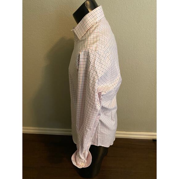 TM LEWIN White/Blue Windowpane Dress Shirt SLIM FIT French Cuff Men's 15.5x34.5 - Picture 5 of 6